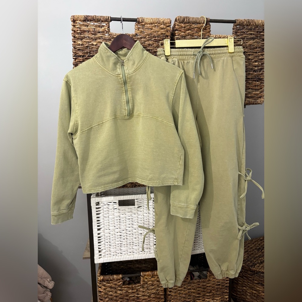 Love Connect Olive Green Joggers and quarter zip sweatshirt matching set
